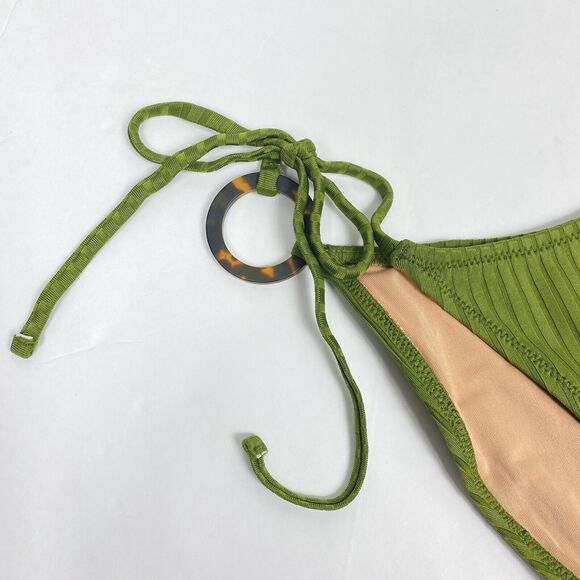 J. Crew Bikini Women Small Wide Rib Curved Waist Cheeky String Bottom Green NWT - Picture 5 of 8